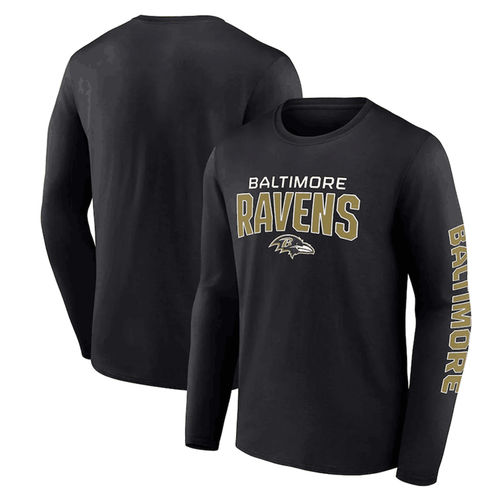 Men's Baltimore Ravens Black Go the Distance Long Sleeve T-Shirt Men's Baltimore Ravens Black Go the Distance Long Sleeve T-Shirt